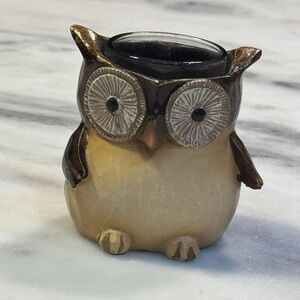 Owl Yankee Candle 2011 Votive Holder Rustic Resin With Glass Insert 3 1/2"